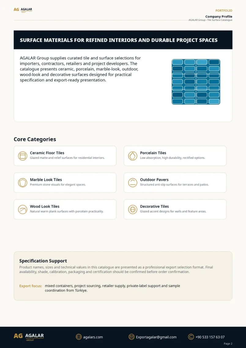 AGALAR tile catalog technical overview page